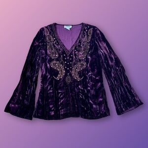 Plum Velvet Boho Tunic w/ Gold Paisley Embroidery